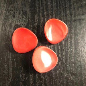 Set of 3 Matching Red Czech Glass Buttons Triangle shape One Inch Vintage